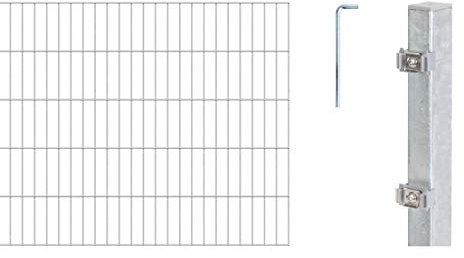 Alberts 655846 Doppelstabmattenzaun als 18 tlg. Zaun-Komplettset | verschiedene Längen und Höhen | feuerverzinkt | Höhe 100 cm | Länge 16 m