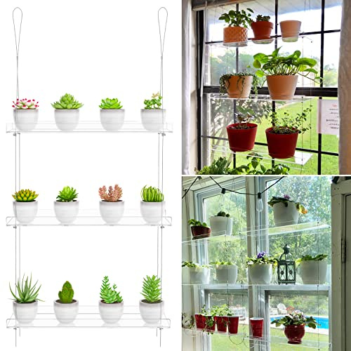 Clear Hanging Window Plant Shelves(public Garden), Indoor Wall Hanging Plant Stand, Herb Grow Microgreens Succulent Organizer, 3 Layer