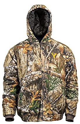 HOT SHOT Youth Insulated Twill Camo Hunting Jacket, Realtree Edge Camo with Cotton Shell, for cold weather, bird and deer hunting, Small