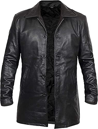 Hafsah Herren Schwarzer Ledermantel - Echtes Leder Langer Mantel Herren - Klassischer Lederblazer - Schwarze Lange Ledermäntel, XL