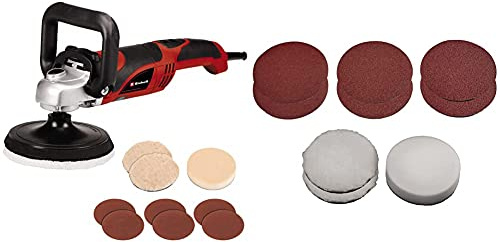 Einhell Polier und Schleifmaschine CC-PO 1100/150 E (1.100 W, bis 3.500 min-1, Drehzahlelektronik, Spindelarretierung, Kletthaftung, inkl. 1x Schaumstoffaufsatz, 2x Synthetikpolierhaube