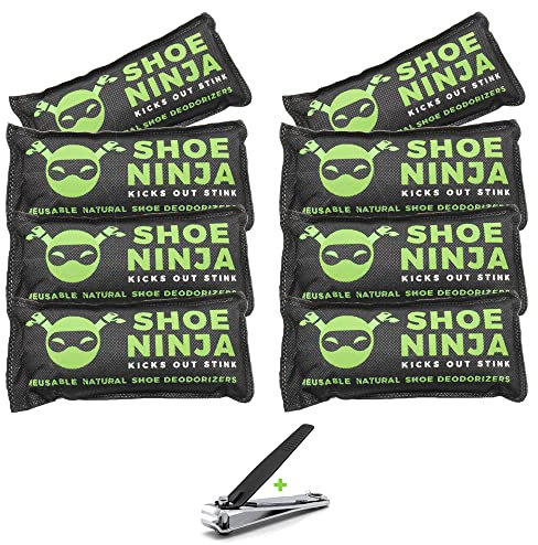 Deodorante per scarpe a carbone, naturale, di lunga durata e facile da usare, confezione da 8 pezzi di eliminatori di odori per scarpe senza odore, tagliaunghie inclusi con sacchetti per rimuovere