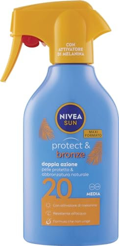 NIVEA SUN Maxi Crema Solare Spray Protect & Bronze FP 20 270 ml, Crema Solare 20 per Un'abbronzatura Dorata, Intensa e Uniforme, Protezione Solare 20 in Pratico flacone in spray