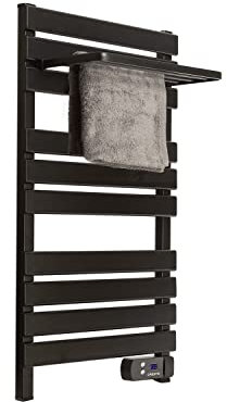 CREATE / Warm Towel 500W / Scaldasalviette Nero con ripiano / 96,9x5x55 cm/per Pavimento o Parete, Timer, Schermo LCD, Basso consumo, termostato.