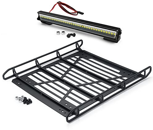 RCLIONS Stainless Steel RC Roof Rack with LED Light Bar for Axial SCX10-III AXI03007 1/10th RC Crawler Truck Car