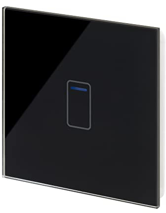 Retrotouch Crystal Touch Switch | LED Light Indicator | 1 Gang 2 Way 300W | Stylish Black Glass Finish | Screwless Front | 35mm Back Box No-Neutral Required | Luxury Home & Bathroom Light Switches