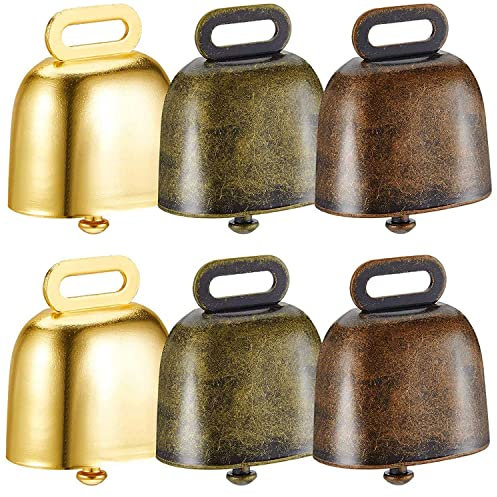 AUNEVN 6 StüCk Kuh, Schafe, die Kleine Messing Glocken Grasen, Kuh Glocke, Retro Glocke zum Weiden, Kupfer (GrüN, Rot, Gold)