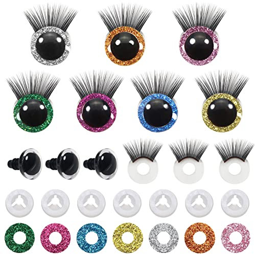 TOAOB 28 Stück Glitzer Sicherheitsaugen für Häkeltiere 12mm Puppenaugen Sicherheitsaugen Kunststoff Basteln Augen Glitter Spielzeug Augen Mit Wimper für Puppe Marionette Plüschtier Teddyaugen