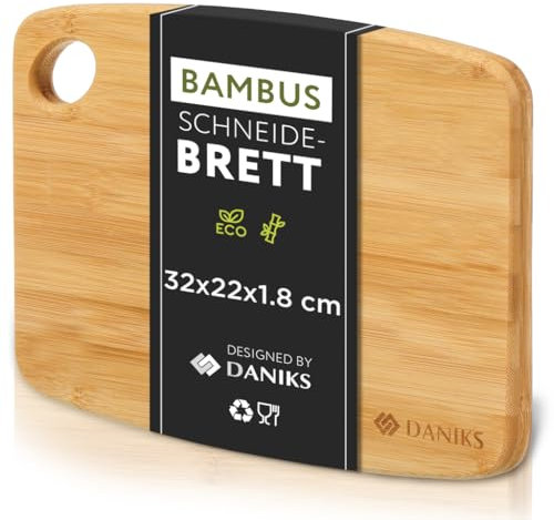 Daniks Planche à Découper en Bambou, Bois 32x22x1.8 cm (L), Service pour Encas et Petit Déjeuner