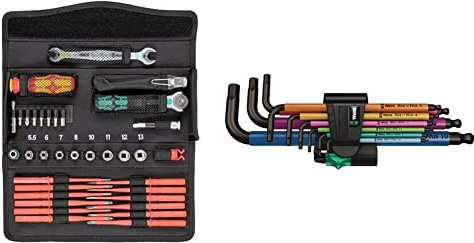 Wera - 05135870001 - Werkzeug Satz, Kraftform Kompakt W 2 Wartung, 35-teilig & 950 SPKL/9 SM N Multicolour Winkelschlüsselsatz, metrisch, BlackLaser, 9-teilig, 05022089001