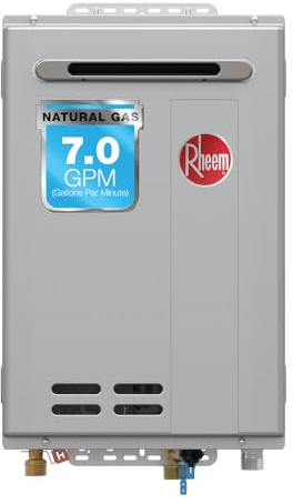 Rheem RTG-70XLN-3 High Efficiency Non-Condensing Outdoor Tankless Natural Gas Water Heater, 7.0 GPM, Gray