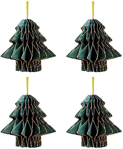 4 Stück Glitzernde Kleine Papierwaben Zum Aufhängen, Dekorative Kugeln, Papierlaterne, Weihnachtsbaumschmuck für Urlaub, Party, Weihnachtsdekoration(Grün)