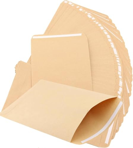 DAKFOOK 200 st små bruna kuvert, 16 x 11 cm självhäftande fröpaket av kraftpapper, kuvert, sedelkuvertväskor för mynt, bokstäver, smycken, frimärken