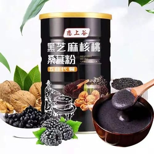 Black sesame walnut and mulberry powder, Chinese black bean and black rice soup, healthy and nutritious breakfast Congee 600g/can, ready to eat soup, delicious meal substitute (sugar free,1 can)
