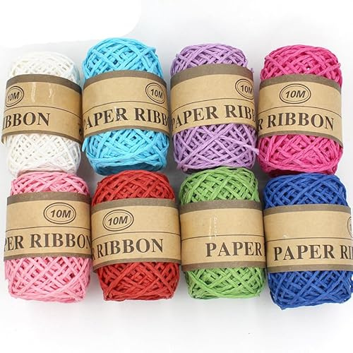 BBTISG 24 Rollen mehrfarbiger Bast Papierschnur, Natürlicher Bast Bastelarbeiten Verpackungspapier Schnur für Bastelarbeiten, Geschenkboxen, Verpackungen