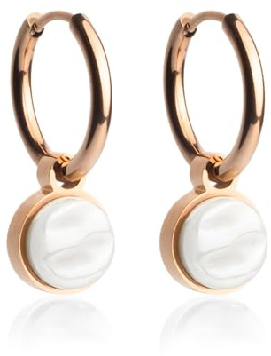 Roségold Gold Ohrringe Creolen mit Anhänger zum Wechseln • Edelstahl Ohrhänger mit Charm in weiß • nickelfrei & wasserfest • MIX AND MATCH • Ø 16 mm