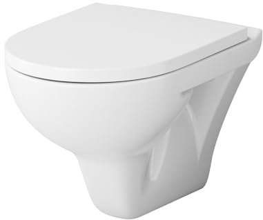 AM.PM Hit – Inodoro colgante sin borde con asiento SoftClose & FlashSpin – WC de pared profundo, ahorro de agua, asiento extraíble con descenso automático, de cerámica, blanco, 50 cm de largo