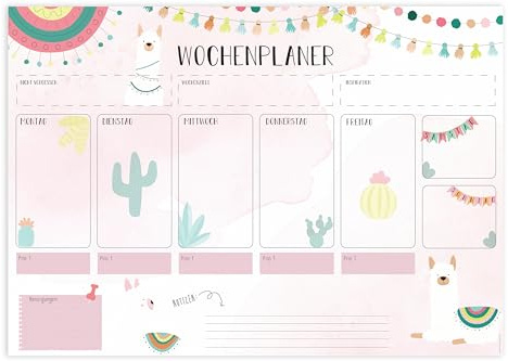 Friendly Fox Wochenplaner Block Lama, 2x DIN A4 Schreibtischunterlage als Kalender ohne festes Datum, Weekly Planer, Schreibblock Organisation to do, Doppelpack
