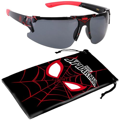 Marvel Spiderman Lunettes de soleil pour enfants, élégantes, confortables et durables, protection UV, lunettes Spiderman avec étui de transport souple