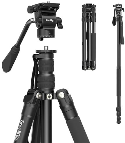 SMALLRIG 183cm Trépied avec Tête Fluide, Aluminium Trépied Monopode, 3kg Load Capacity, pour Voyage, Vidéo, Streaming en Direct, Vlogging - 3760B