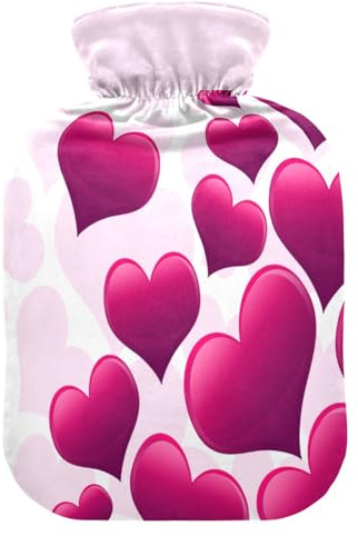 Wärmflasche mit rosa Herzen, weich, warm, für Winter, Bett, Hand, Hals und Schultern, 2 l