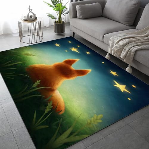 Teppich Schlafzimmer Fuchs Stern Prinz Kinderteppich Dekoration Carpets Märchen Traum Teenager Kurzflor Flanell Teppiche rutschfeste Spielteppiche für Schlafzimmer Wohnzimmer 160x230 cm