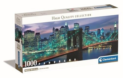 Clementoni Puzzle Collection Panorama - New York Brooklyn Bridge - 1000 Pezzi - Puzzle Adulti, Poster Incluso, Puzzle Città, Puzzle Panoramico, Divertimento Adulti, Made In Italy, 39867