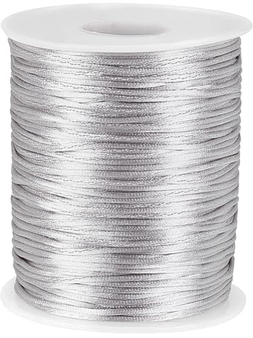 PH PandaHall Corda In Raso Rattail Da 109 iarda/100 m, Cordoni di Artigianato In Seta Argento Da 1.5 mm per Collana Braccialetto di Amicizia Kumihimo Macrame Nodo Cinese Acchiappasogni Capelli Treccia