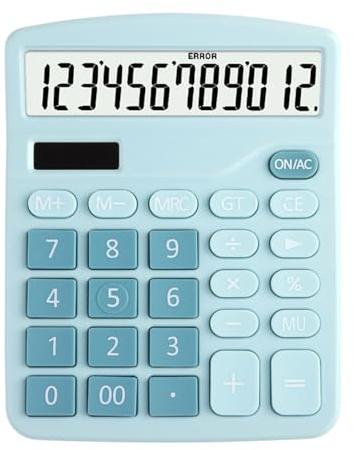 Tischrechner, 12-stelliger Dual-Power-Solarbatterie-Rechner, tragbarer Standardrechner mit großem Display für Zuhause, Schule, Büro (blau)