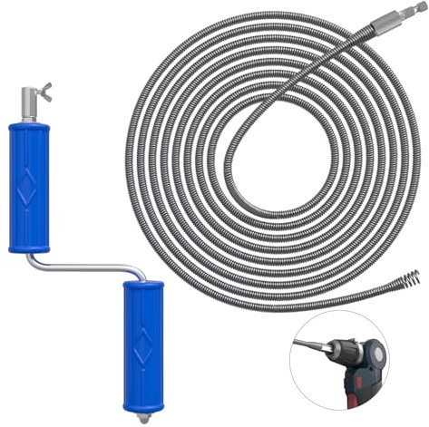 Stura Lavandini e Scarichi, Spirale per pulizia tubi, diametro 6 mm, spirale per pulizia tubazioni, spirale di pulizia con adattatori elettrici e manuali, asta per la pulizia di tubi a spirale (10m)