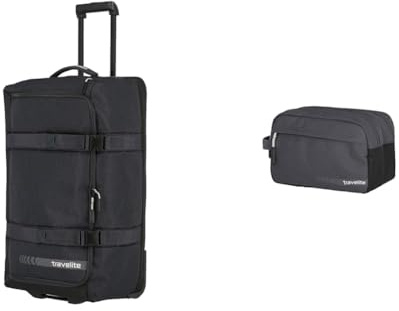 Travelite Trolley Reisetasche Größe L, Gepäck Serie Kick Off & Handgepäck Kosmetiktasche, Gepäck Serie Kick Off: Praktische Kulturtasche für Urlaub und Sport, 26 cm, 5 Liter, D'anthrazit