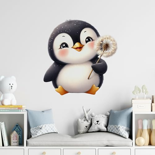 GRAZDesign Wandtattoo Pinguin Kinderzimmer Wandaufkleber Tiere mit Pusteblume selbstklebend - 58x57cm
