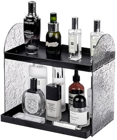 SLHEQING Make up Organizer Regal, 2 Stöckiger Skincare Schmink Aufbewahrung, Hautpflege Organizer für Zimmer Decor Frisiertisch, Schlafzimmer, Badezimmer