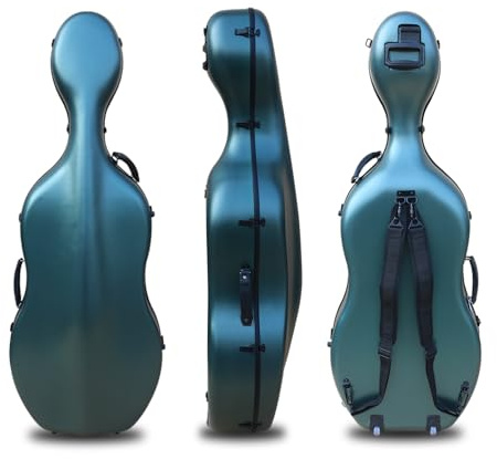 YoungMonic Colorful Advance Cellotasche für 4/4 Cello aus Kohlefaser, mit Rädern, robust, Dunkelgrün, Dunkelgrün