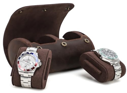 CONTACT'S FAMILY Caja de Almacenamiento de Relojes de Cuero, Organizador de Relojes para Hombres y Mujeres (2 Ranura, Café)