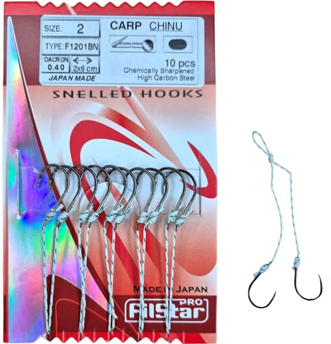 PRO FILSTAR Angelhaken Set mit Vorfach 5x2 STK, N2, Flechtschnur 2x6cm | DIA 0,40mm - Karpfenangeln Montage - Gebundene Haken - Fishing Hook Sport Set - Vorfachschnur - Karpfen Vorfächer