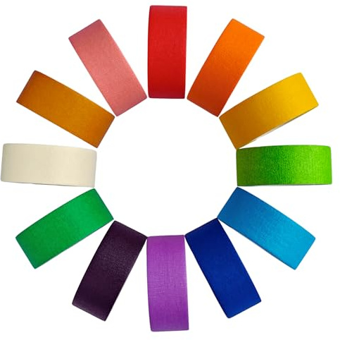SIMON&ISAAC Multi-colored Masking Adhesive Pressure Sensitive Tape - 12 Rolls Colorful Teacher Tape for Classroom Decorations, Art Lab Labeling (12 Colours x 13 m x 25 mm)