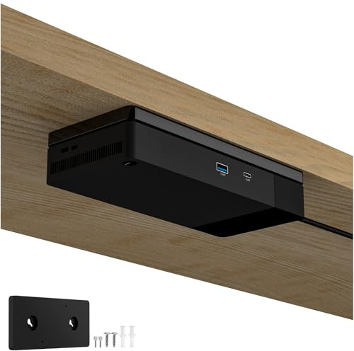 CaSZLUTION Under Desk Mount and Wall Mount Compatible with Dell WD19 / WD19S / WD19DC / WD19DCS / WD19TB / WD19TBS / WD22TB4 Dock, Acrylic Docking Station Holder (Black) | Sturdy Acrylic Dock Holder, Compatible with WD19S WD19DC WD19DCS WD19TB, Black, Plate Holder Only