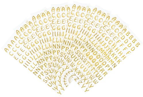 7 Blätter Buchstaben Aufkleber Gold Selbstklebender Glitter Alphabet Stickers Dekorative für DIY Scrapbooking Grußkarte, Gold