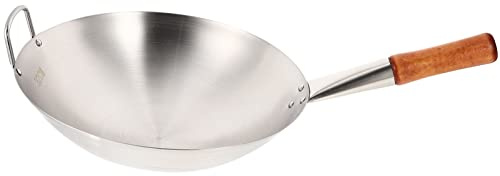 HAODUOO Padella Wok in Acciaio al Carbonio con Fondo Tondo，Pow Wok in Acciaio al Carbonio，Wok E Padelle for Friggere for La Cucina Domestica E Professionale-11,8 Pollici(50X32CM)