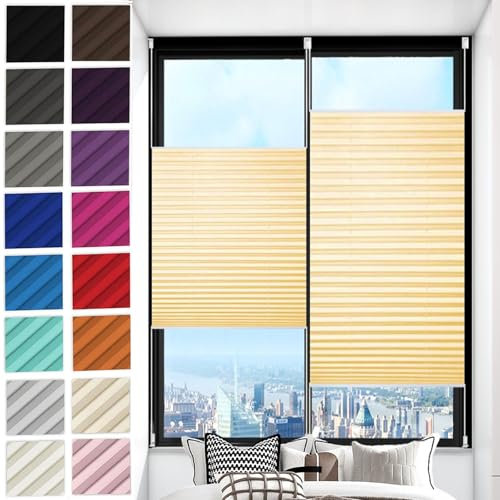 Plissee Klemmfix Ohne Bohren 25 x 40 cm Blickdicht Sichtschutz Sonnenschutz Sonnenschutz Fensterollo Inkl. Aller Montage-Teile für Fenster & Tür, Creme Farben