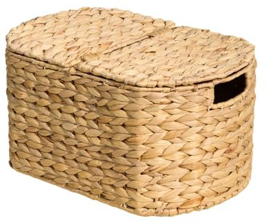 Cesta tejida para la ropa sucia con tapa, cesta grande de mimbre con tapa para almacenamiento de ropa, cesta redonda de ratán para lavandería, cesta de almacenamiento de jacinto de agua con tapa