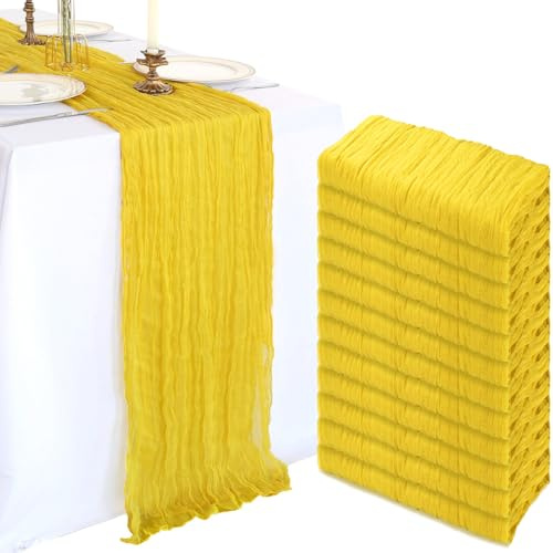 Lot de 12 chemins de Table en étamine, 3 m de Long, en Gaze de Gaze de Style Rustique, bohème, Transparent pour décoration de fête, Mariage, Banquet, fête prénuptiale, fête prénatale, Jaune Citron