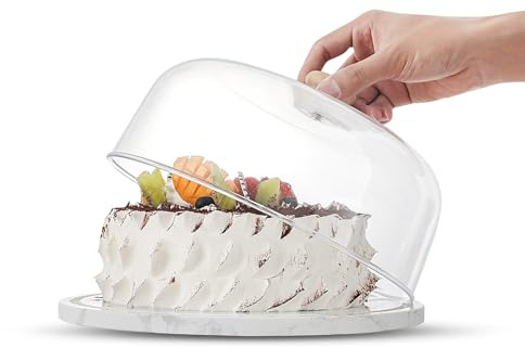 Marble Cake Stand with Acrylic Dome Lid, Cake Holder with Lid, Dessert Display Stand with Dome Cover, Charcuterie Boards for Cheese, Chips, Fruit, Cake Board, Cake Plate for Party, Wedding