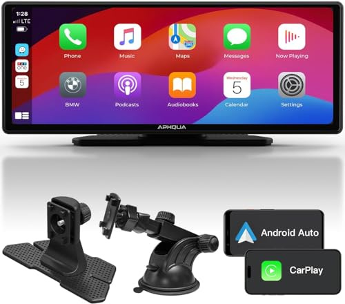 APHQUA Pantalla CarPlay de 9,26 pulgadas compatible con volante, ajuste automático de brillo, enlace espejo, Bluetooth