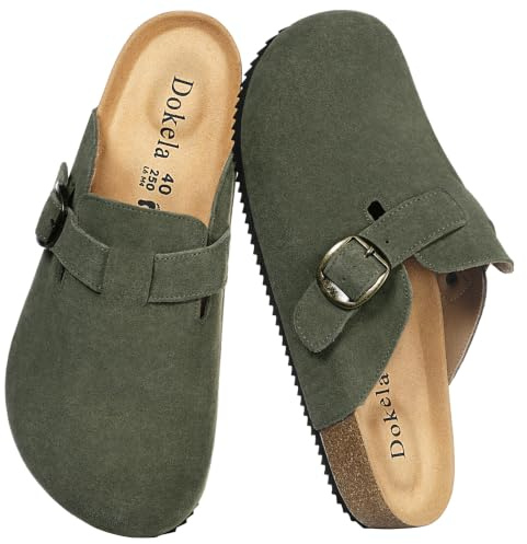 Suede Clogs for Women Men Soft Cork Footbed Leather Mules Comfort Slippers