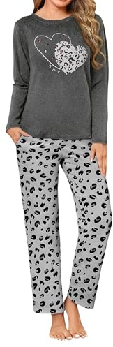 Uniexcosm Pyjama Long d'hiver pour Femme Col Rond Pyjama Femme Love Flame Manches Longues Pantalon Long Pyjama en Coton TA XXL