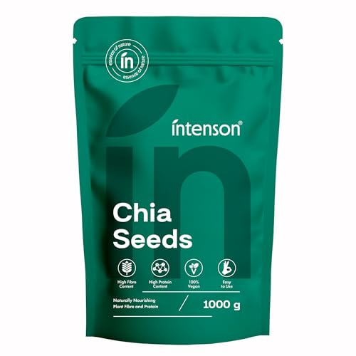 Intenson Semi di Chia, 1000 g, Ricchi di Fibre e Proteine Vegetali | Vegani, Ricco di Acidi Grassi, Senza Glutine, Senza Zuccheri Aggiunti, Non OGM
