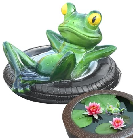Dopsyesn Statues de Grenouille pour Décoration de Jardin d'Extérieur - Décoration Flottante pour Bassin | Ornement Allongée sur Pneu Accessoire Photo pour Jardin Balcon Terrasse Piscine Extérieur