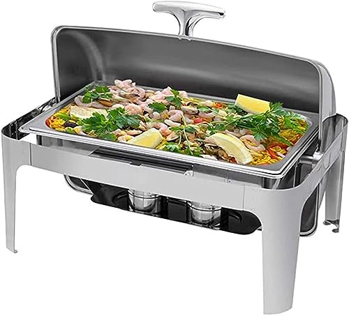 Chafing Dish Set – 9L Edelstahl Buffet-Tablett mit einziehbarem Rolldeckel für Catering, Partys, Hochzeiten und Picknicks